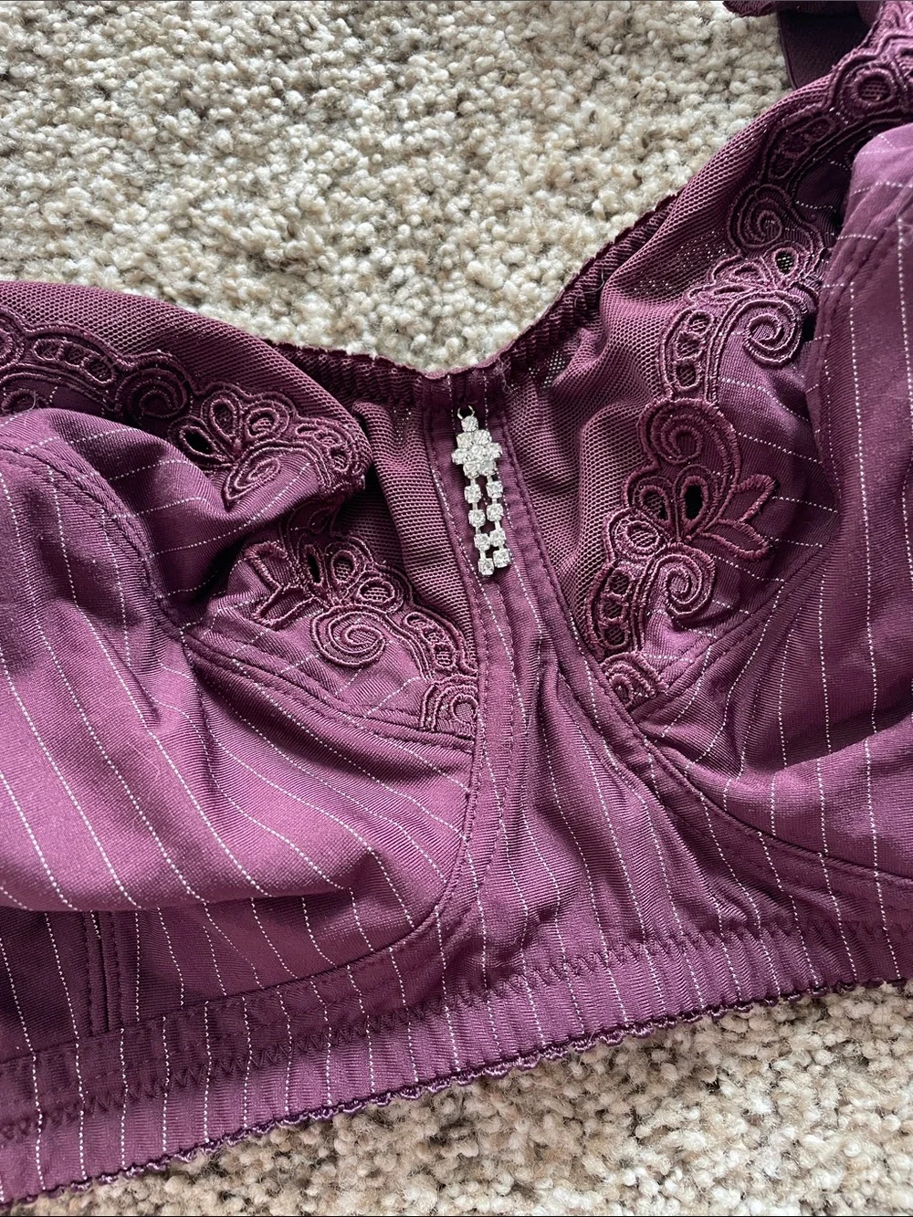 Ulla Popken Deep Plum Pinstripe Full-Coverage Wirefree Kelly T-shirt Bra
